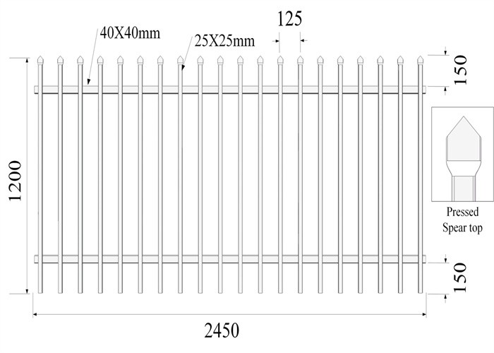 1200mmx2450mm Crimped Spear Top Fence