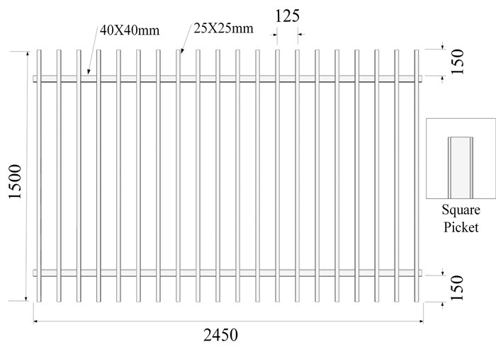 1500mmx2450mm Square Picket Fence