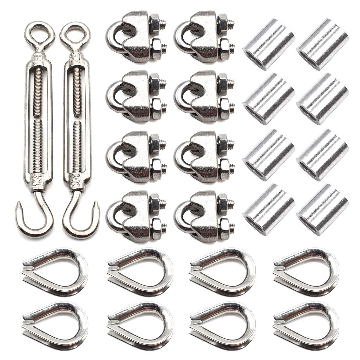 71TAHsK3iwL._SL1200_ Assorted stainless anchors and tensioners: turnbuckles, eye bolts, clevises, clamp plates