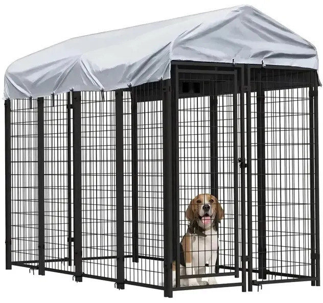 Heavy-Duty-Weatherproof-Metal-Cage-with-Roof-Easy-Assembly-for-Large-Dogs-4