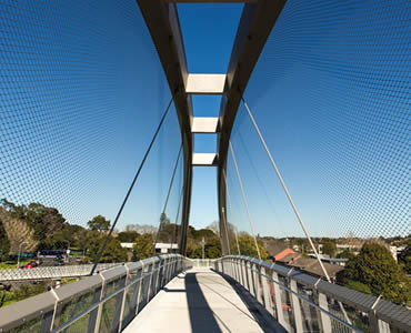 Stainless steel ferrule rope mesh on suspension bridge