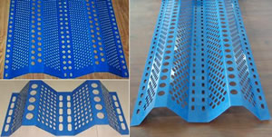 Twin peaks windbreak panel with round and oval holes